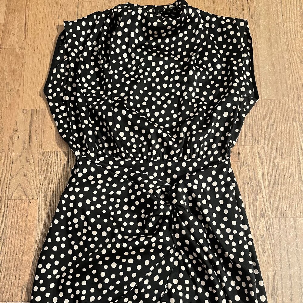 GORGEOUS ZARA BLACK CREAM POLKA DOT MINI DRESS M 9878 / 080